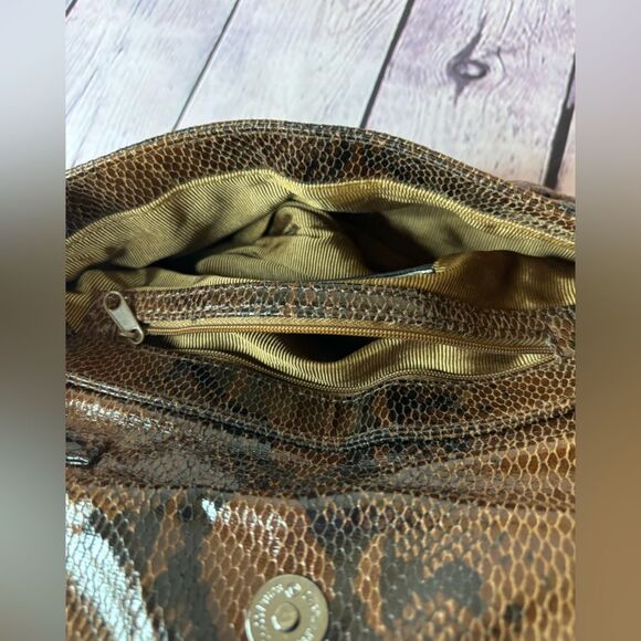 Sondra Roberts SR Squared Classic Minimalist Black Tan Python Clutch Purse - Picture 7 of 12